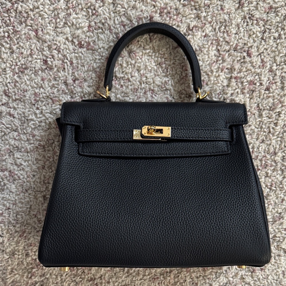 Chic Black Satchel with Gold Accents